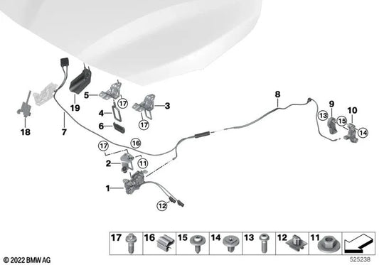 Front Hood Lock FGS Left for BMW 2 Series F46, F46N, X1 F49N (OEM 51237376978). Original BMW
