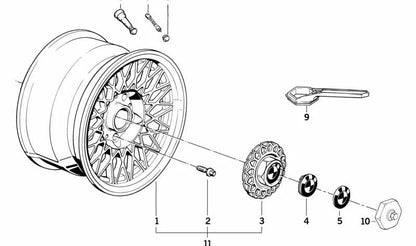 Tapacubos llanta 171mm OEM 36132225623 para BMW E28, E24 y E23. Original BMW.