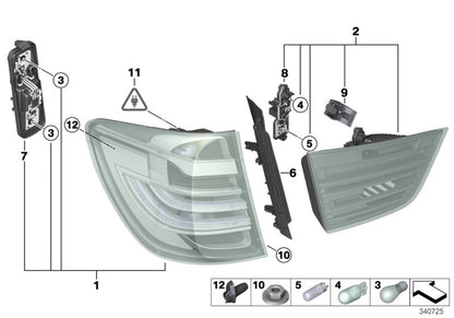 Conector de goma OEM 63217256642 para BMW X3 F25 sDrive18d y sDrive20i (modelos 2012-2017). Pieza original BMW, parte del sistema de la luz trasera.
