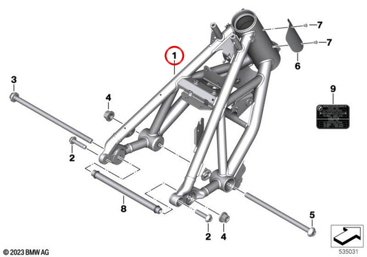 Semiquadro dianteiro preto OEM 46511539555 para motos BMW R nineT, R nineT Pure, R nineT Pure A2, R nineT Scrambler, R nineT Urban G/S. Original BMW Motorrad.
