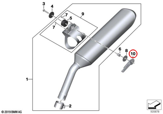 Supporto al silenzio finale OEM 46518409568 per la BMW F 750 GS motociclette, f 800 gs, f 850 gs, f 900 gs ... e altro. BMW MOTORAD originale.