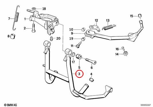 Béquille centrale OEM 46522310475 pour motos BMW K75, K100, K100 RS, K100 LT et plus. BMW Motorrad d'origine.