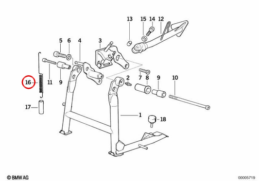 Muelle de tensión OEM 46522314780 para caballete central/lateral de motos BMW R1100GS, R1100R, R1100RS, R1100RT, R850GS, R850R, R850RT. Original BMW Motorrad.