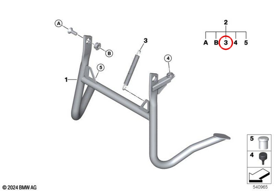 Mola de tração do cavalete central OEM 46525A6A914 para motos BMW R 1300 GS, R 1300 GS Adventure, F 700 GS, F 800 GS, F 800 GS Adventure, F 650 GS, G 650 GS... e mais. Original BMW Motorrad