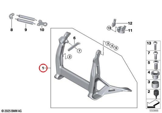 Supporto basculante nero OEM 46525A8F2D0 per moto BMW R 1300 R, R 1300 RS. Originale BMW Motorrad.