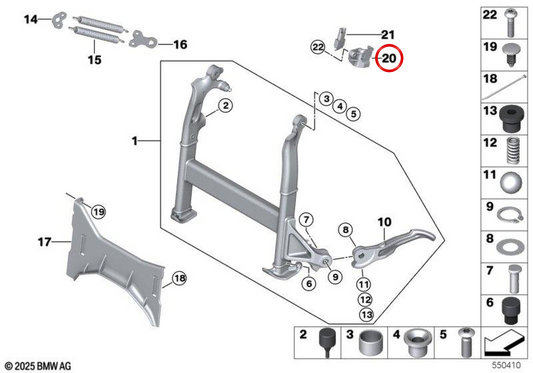Supporto del microinterruttore cavalletto centrale OEM 46527105986 per BMW R 1300 GS, R 1300 GS Adventure, R 1300 RT, R 1300 R, R 1300 RS. Originale BMW Motorrad.