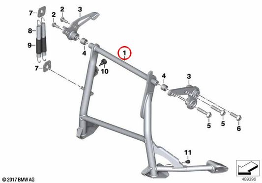 Béquille centrale noire OEM 46527106079 pour motos BMW F 850 GS, F 900 GS, F 850 GS Adventure, F 900 GS Adventure. Original BMW Motorrad