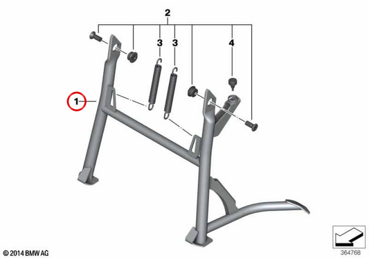 Cabalete central OEM 46528528636 para motos BMW F 700 GS K70 (2012-2017). Original BMW Motorrad.
