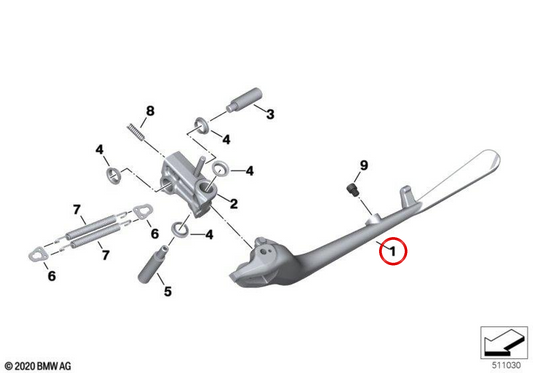 Apoio lateral preto OEM 46531541269 para motos BMW R 18, R 18 Classic, R 18 Roctane... e mais. Original BMW Motorrad.