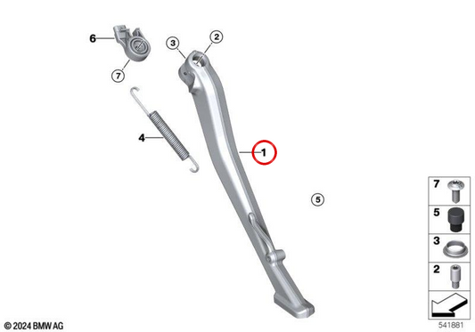 Suporte lateral OEM 46531638149 para motocicletas BMW R1300 GS, R1300 GS Adventure. Originais BMW Motorrad.