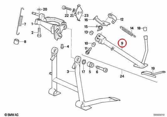 Support latéral OEM 46532310837 pour motos BMW K1 (K589) 1988-1993. BMW Motorrad d'origine.