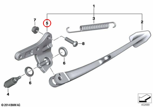 Soporte para apoyo lateral OEM 46537677057 para motos BMW K 1200 GT, K 1300 GT. Original BMW Motorrad.