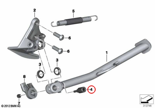 Parafuso de cavalete lateral OEM 46538545011 para motos BMW F 700 GS, F 800 GT, F 800 GS, F 800 R, F 800 GS Adventure... e mais. Original BMW Motorrad.