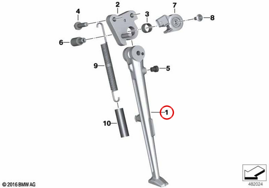 Appui latéral OEM 46538545902 pour motos BMW S 1000 R K47 (2013-2016). Original BMW Motorrad.