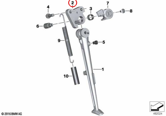Suporte lateral OEM 46538548417 para motocicletas BMW S 1000 RR (K46) e S 1000 R (K47). Originais BMW Motorrad.