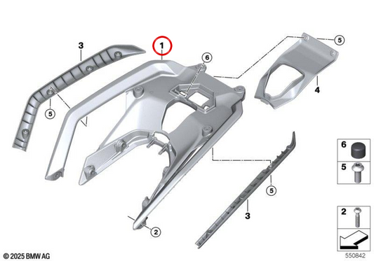 Ponte portapacchi posteriore per topcase OEM 46541542772 per moto BMW R 1300 GS, R 1300 RS. Originale BMW Motorrad.
