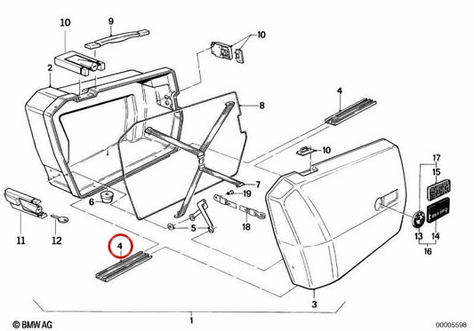 Cerniera per valigia integrale OEM 46542300039 per moto BMW F 650, K75, K100, R 80, R 100... e altro ancora. BMW Motorrad originale.
