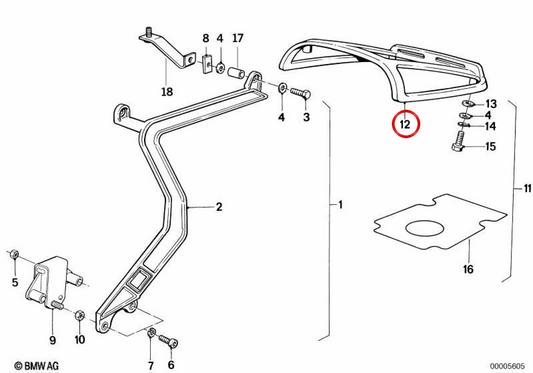Portaequipajes trasero OEM 46542303558 para motos BMW K75, K75 RT, K75 S. Original BMW Motorrad.