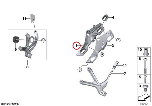 Support de valise Touring arrière droit noir OEM 46545A713C8 pour motos BMW R 1300 R, R 1300 RS. Original BMW Motorrad
