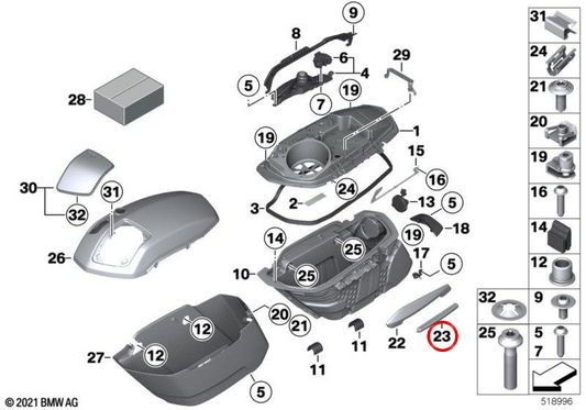Panel protector de bisagra izquierda Option 719 OEM 46545A77FD7 para motos BMW R 18 B y R 18 Transcontinental. Original BMW Motorrad.