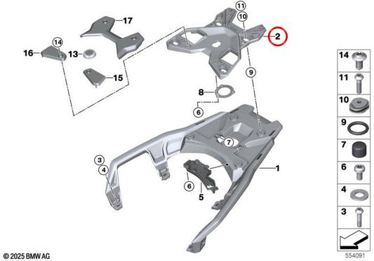 Supporto topcase posteriore OEM 46545A86BA0 per moto BMW C 400 GT, C 400 X, R 1300 RS... e altro. Originale BMW Motorrad.