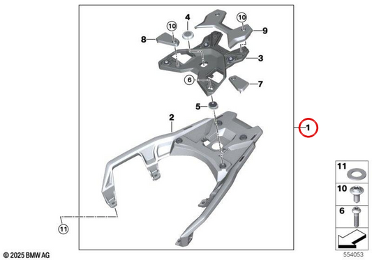 Porta-bagagens traseiro destacável com eletrificação cinza mate OEM 46545B4E223 para motos BMW C 400 GT, C 400 X Original BMW Motorrad