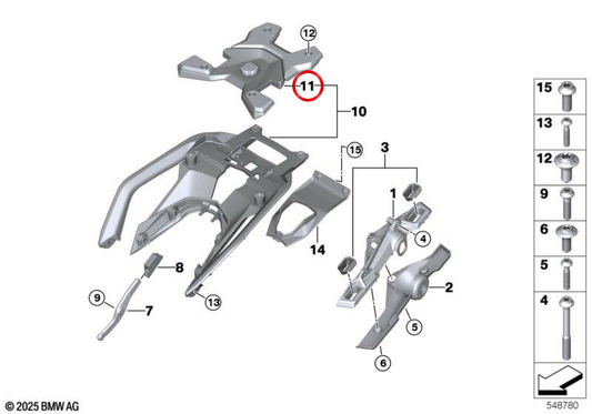 Supporto per topcase posteriore OEM 46545B84425 per moto BMW R 1300 GS, R 1300 GS Adventure. Originale BMW Motorrad.