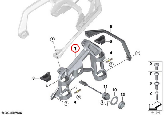 Portapacchi posteriore sinistro per valigia in alluminio OEM 46547105817 per moto BMW R 1300 GS Adventure (KA2) Originale BMW Motorrad