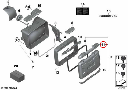 OEM upper bumper molding 46547677389 for BMW R 1200 GS, R 1250 GS, R 1200 GS Adventure, R 1250 GS Adventure motorcycles. Original BMW Motorrad.