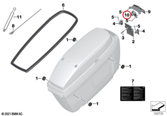Estribo de cerradura para maleta OEM 46547683008 para motos BMW C 400 GT, F 750 GS, F 800 GS, F 850 GS, F 900 GS, R 1200 RT, R 1250 RT… y más. Original BMW Motorrad.