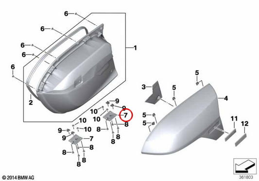 Bisagra para maleta OEM 46547693120 para motos BMW K1300 GT, K1600 GT, R1200 RT... y más. Original BMW Motorrad.