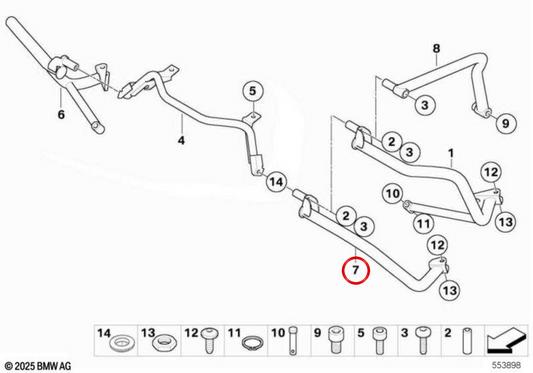 Guiador traseiro OEM 46547693198 para motocicletas BMW R1200RT, R900RT. Originais BMW Motorrad.