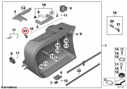 Peça angular da mala lateral inferior OEM 46547699847 para motos BMW K1200 GT, K1300 GT, R1200 RT, R900 RT, R1200 R, R1200 ST... e mais. Original BMW Motorrad