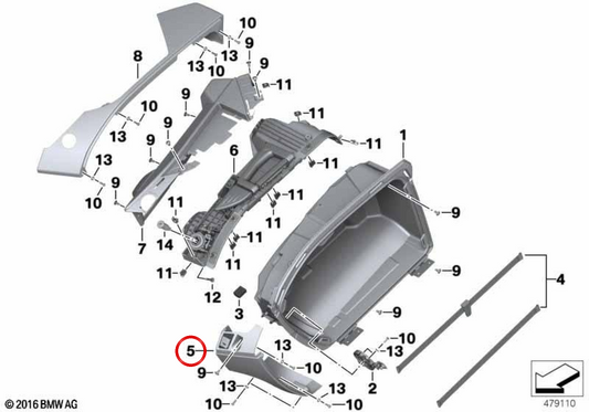 Moldura base valigia anteriore sinistra OEM 46547709503 per moto BMW K 1600 GT, K 1600 GTL (K48) Originale BMW Motorrad