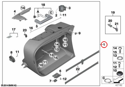 Fonds des linken Seitenkoffers OEM 46547714437 für BMW Motorräder R 900 RT, R 1200 RT, R 1200 R, R 1200 ST, K 1200 GT, K 1300 GT. Original BMW Motorrad.