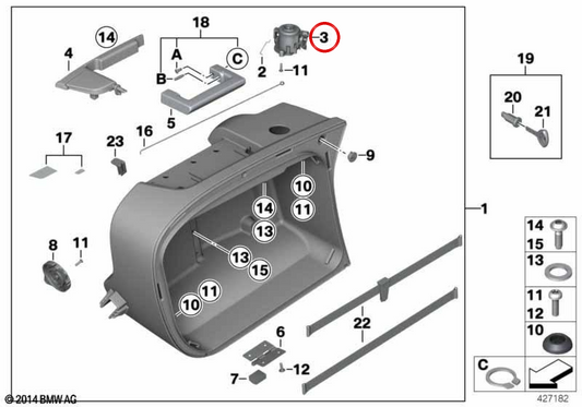 Fecho esquerdo de mala lateral OEM 46547720291 para motos BMW K1200GT, K1300GT, R1200RT, R900RT, R1200R, R1200ST. Original BMW Motorrad.