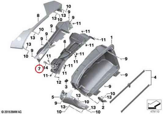Coperchio base superiore destro valigia nero goffrato OEM 46547727390 per moto BMW K1600 GT, K1600 GTL, R1200 RT, R1250 RT. Originale BMW Motorrad.