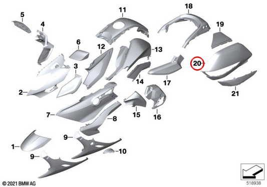 Left trunk lid molding OEM 46547925345 for BMW Motorrad K1600 Bagger. Original BMW Motorrad.