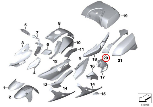 Moldura base de maleta arriba izquierda OEM 46547925533 para BMW Motorrad K1600GT, K1600GTL. Original BMW Motorrad.