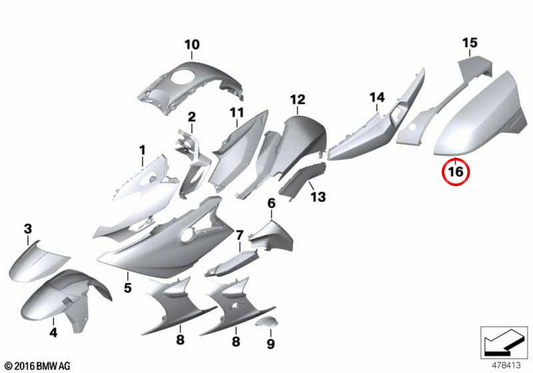 Moldura direita da tampa do porta-malas OEM 46548382732 para BMW Motorrad K 1600 GT, K 1600 GTL (09/2015 - 07/2021). Originais BMW Motorrad.