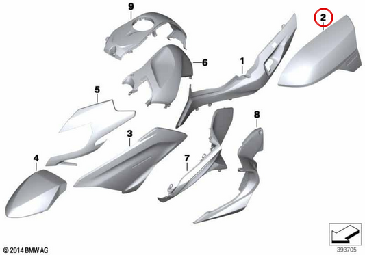 Face droite OEM 46548394018 pour BMW Motorrad R1200RT, R1250RT. BMW Motorrad d'origine.