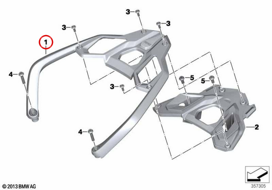 Maniglia posteriore nera OEM 46548403994 per moto BMW R 1200 GS, R 1250 GS (K50). Originale BMW Motorrad.