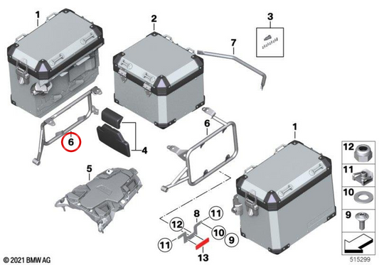 Right pannier rack OEM 46548520068 for BMW motorcycles R1200GS, R1250GS, F850GS, F900GS... and more. Original BMW Motorrad.