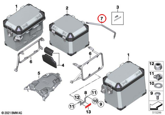 Träger quer hinten für Aluminium-Kofferhalter OEM 46548520069 für BMW Motorrad R 1200 GS, R 1250 GS, R 1200 GS Adventure, R 1250 GS Adventure. Original BMW Motorrad.