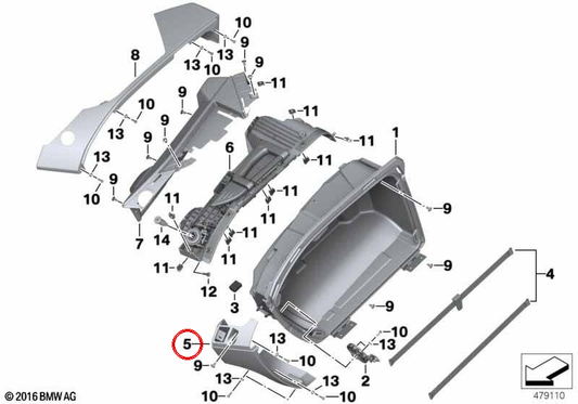 Moulure de base inférieure valise latérale gauche OEM 46548520657 pour motos BMW R 1200 RT, R 1250 RT Original BMW Motorrad