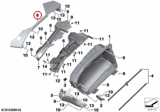 Moldurabasis oben rechts Koffer OEM 46548520660 für BMW Motorrad R 1200 RT, R 1250 RT Original BMW Motorrad