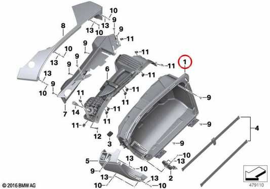 Fondo della valigia laterale destra OEM 46548532048 per moto BMW K1600 GT, K1600 GTL... e altro. Originale BMW Motorrad.