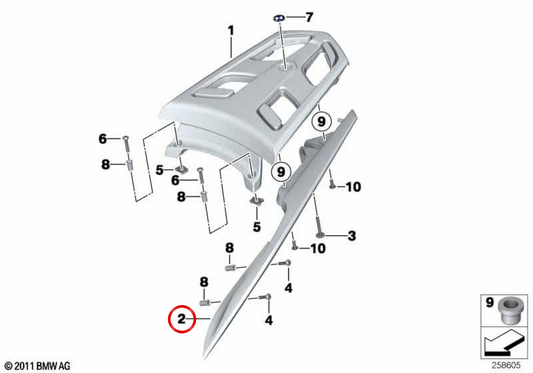 Manubrio posteriore sinistro OEM 46548533975 per moto BMW R 1200 RT, R 900 RT. BMW Motorrad originale.