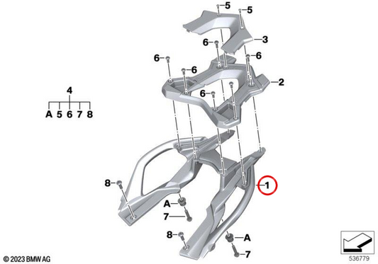 Portapacchi posteriore nero OEM 46548534258 per BMW Motorrad R 1200 R, R 1250 R, R 1200 RS, R 1250 RS. BMW Motorrad originale.