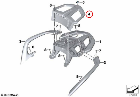 Porte-bagages supérieur blanc OEM 46548548025 pour BMW R 1200 RT, R 1250 RT. BMW Motorrad d'origine.